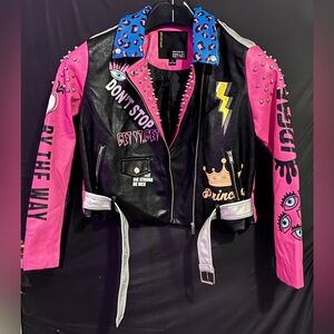 Size XL - Robert Phillipe Studded Graffiti Jacket Pink Black
